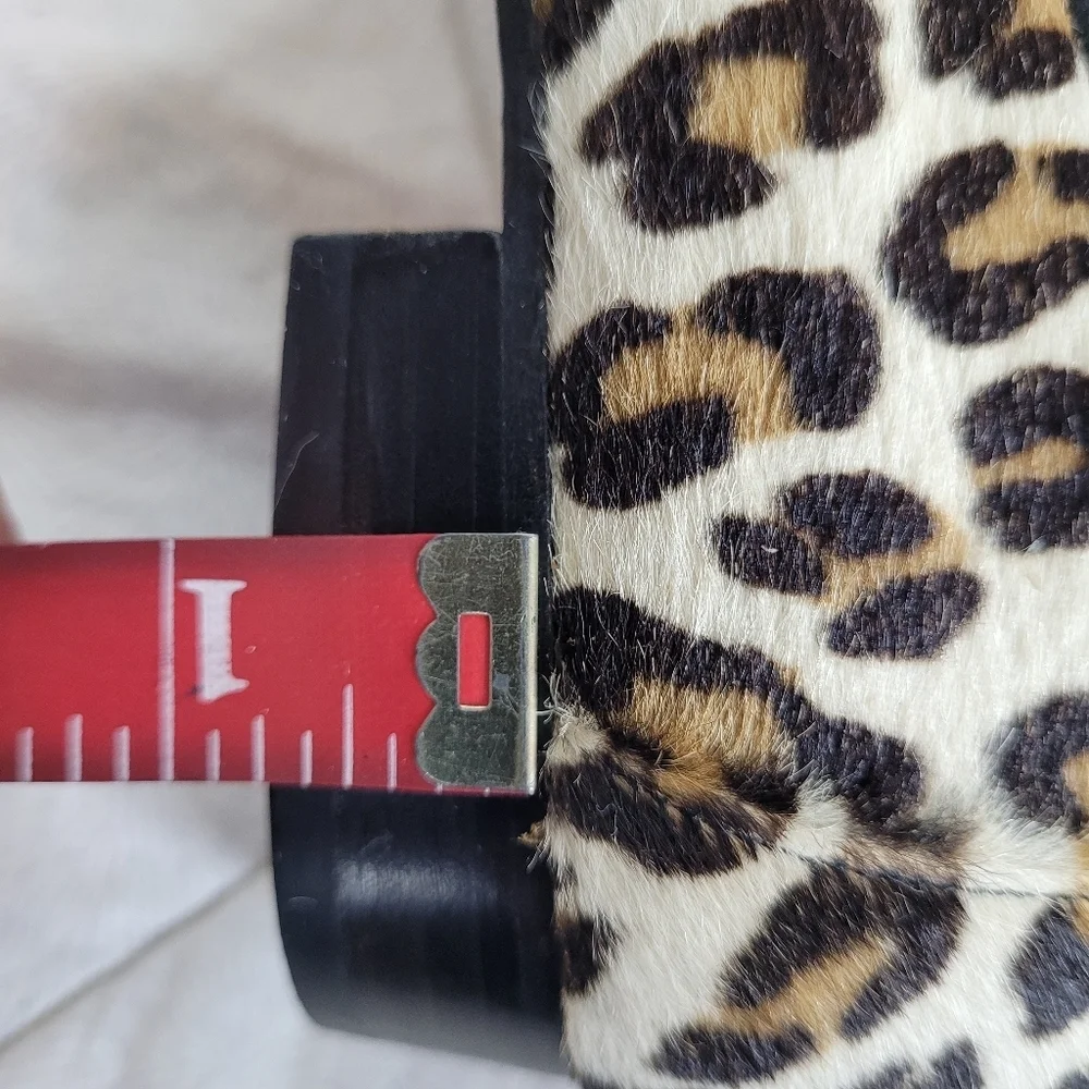 Stuart Weitzman calf hair classic leopard print loafers black bow heel office 6